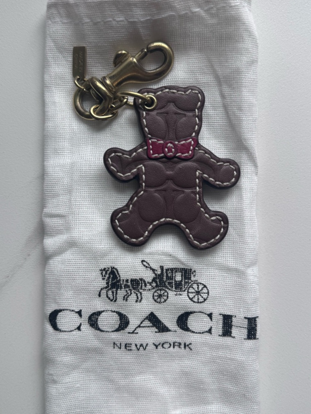 Coach Signature Embossed Leather Bear Keychain